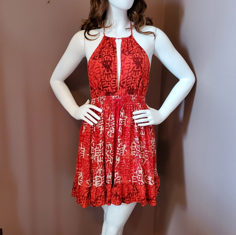 NWT FREE PEOPLE red-orange halter neck dress M